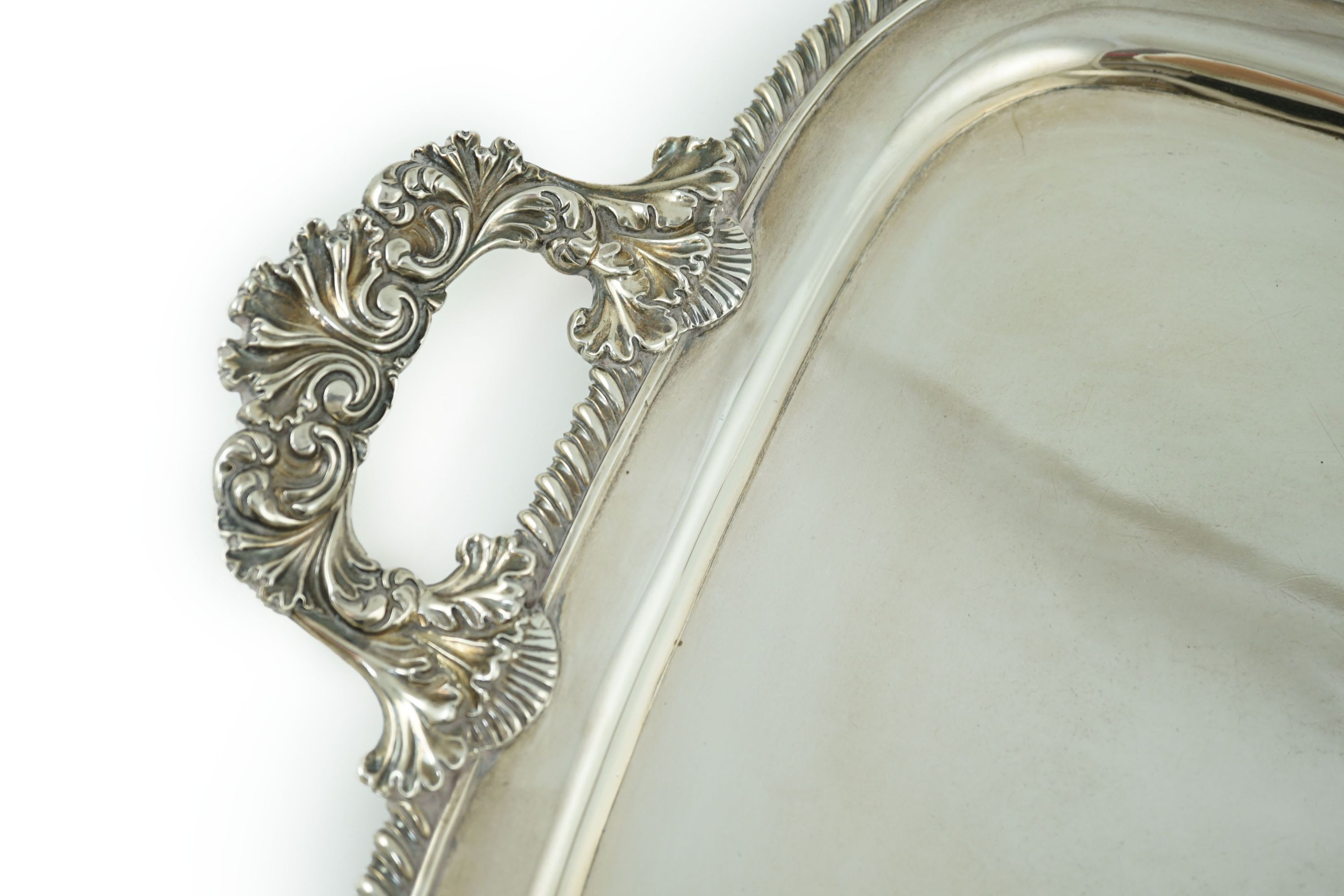 A George IV silver two-handled rounded rectangular tea tray, by The Barnards